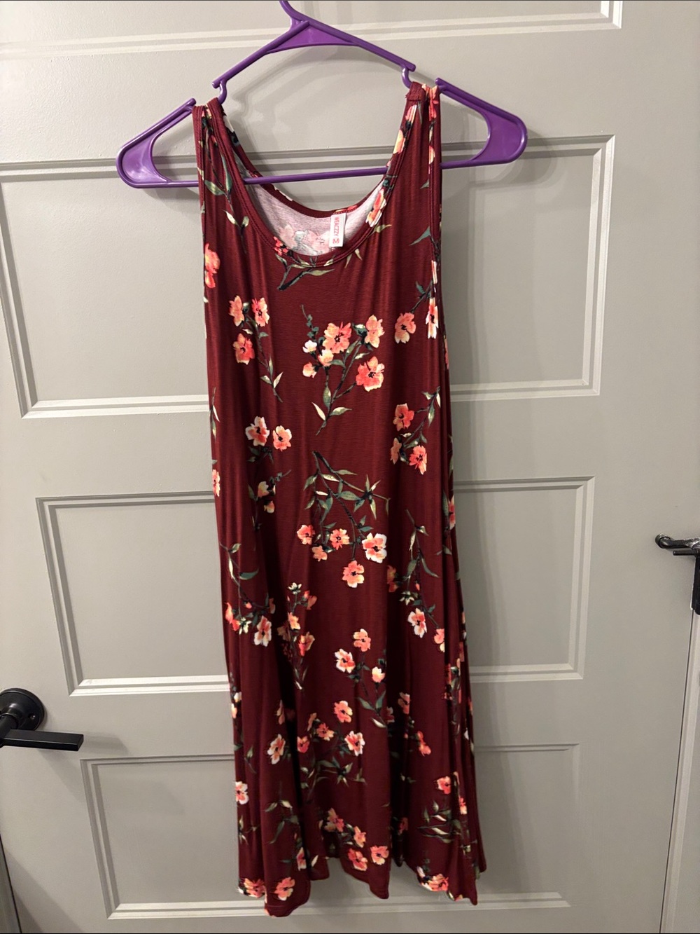Sleeveless Floral Swing Mini Dress in Burgundy